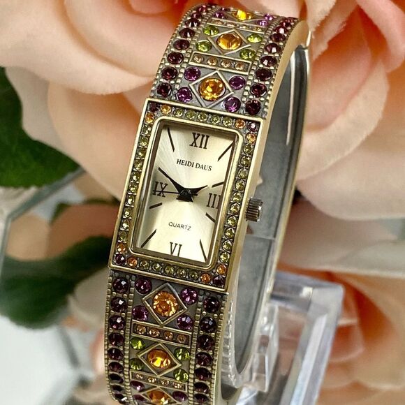 Heidi Daus Multicolored Crystal Accented Bangle Cuff Watch - Picture 5 of 14
